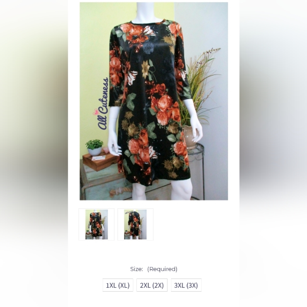 Poliana Plus Size Velvet Floral Dress